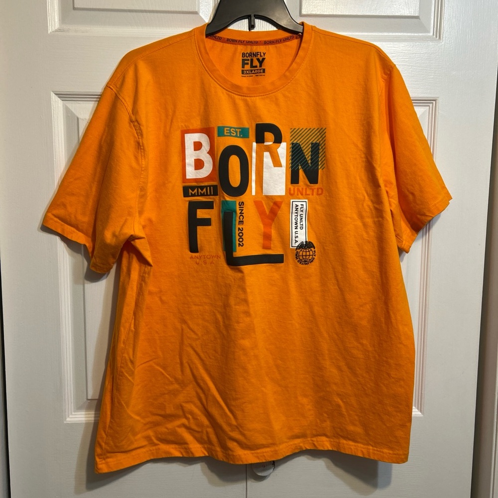 Born Fly Size 3XL Large Orange Graphic Short Sleeve T-Shirt Anytown U.S.A.